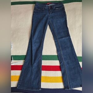 Guess low/mid-Rise Vintage Flared Bell Bottom Blue Jeans W Pink Buttons S 28